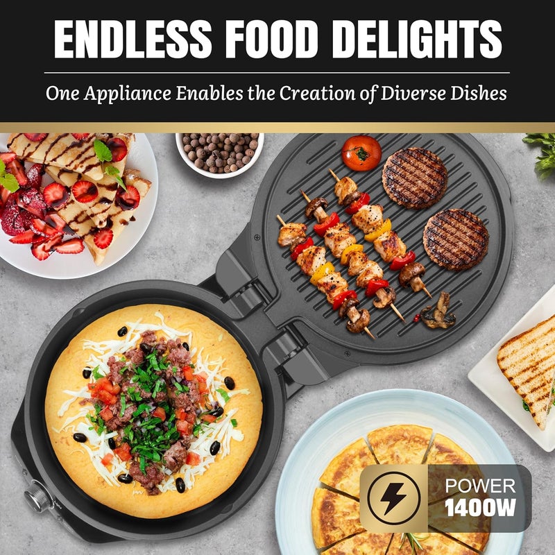 FineMade Electric Griddle Nonstick, Multi-Funtional Quesadilla Maker 10 Inch, Electric Grill Indoor, Pancake Griddle & Pan, Smokeless Indoor Grill, Non-stick Surface, Black - Image 2